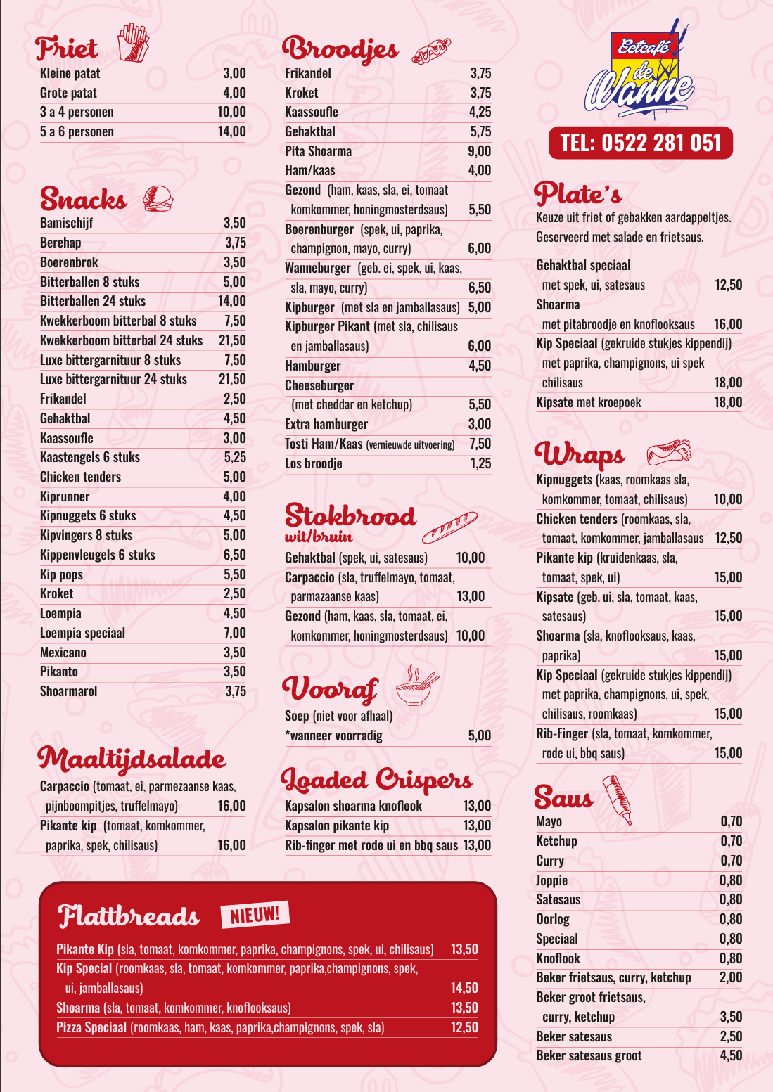 Menukaart Dorpshuis de Wanne